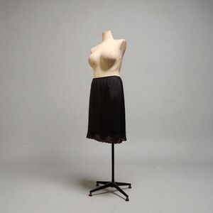 Vintage Vanity Fair Black Midi Slip Skirt with Lace Detail